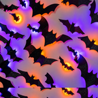 Close-up of 3D bats with purple and orange LED glow