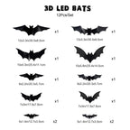 Size chart for one set: 12 bats from 12.7 cm to 30.5 cm wide