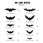 Size chart for two sets: 24 bats in assorted sizes