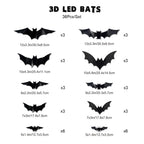 Size chart for three sets: 36 bats in assorted sizes