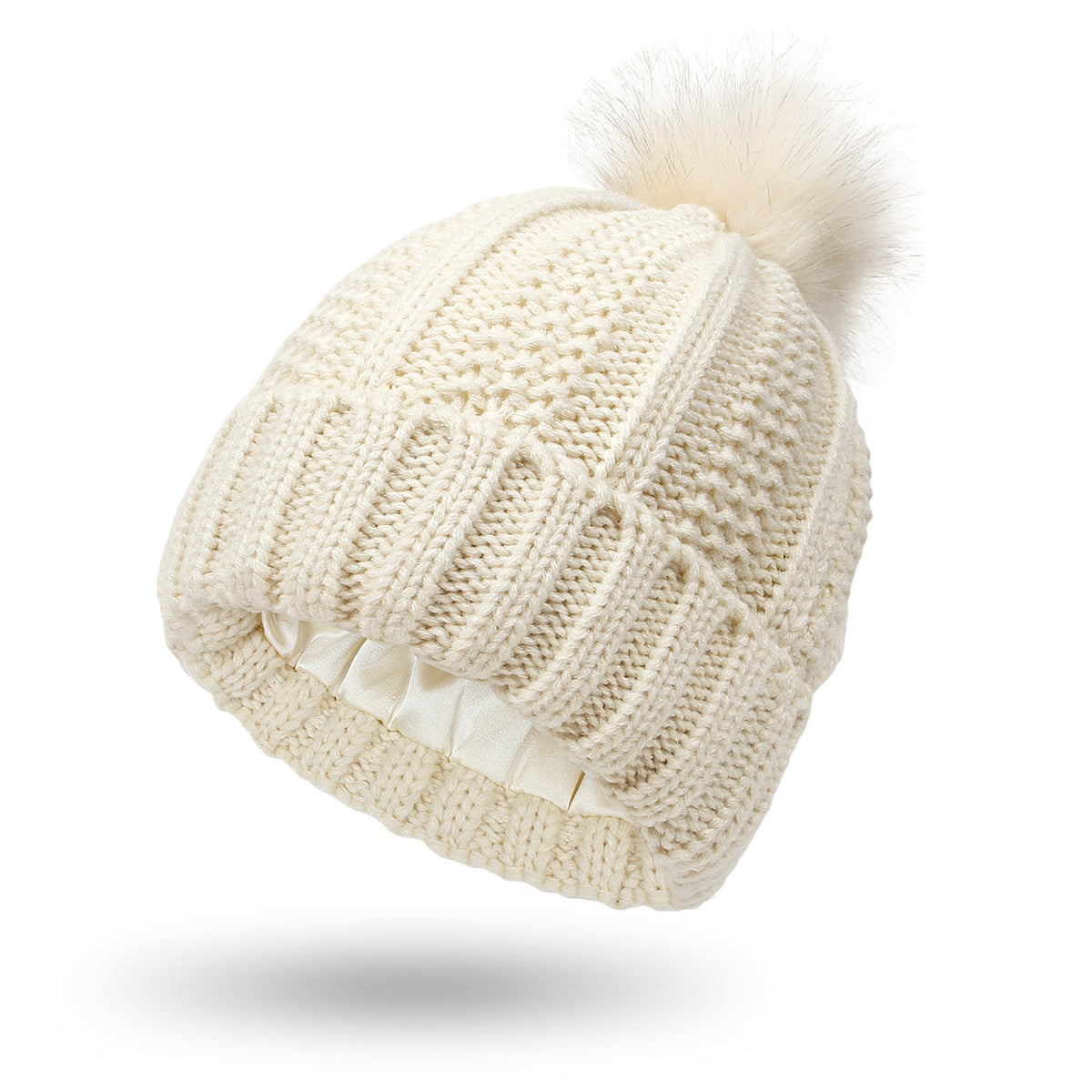 Fleece-lined pom pom beanie – Beige
