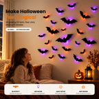 Child looking up at glowing LED bats on a bedroom wall