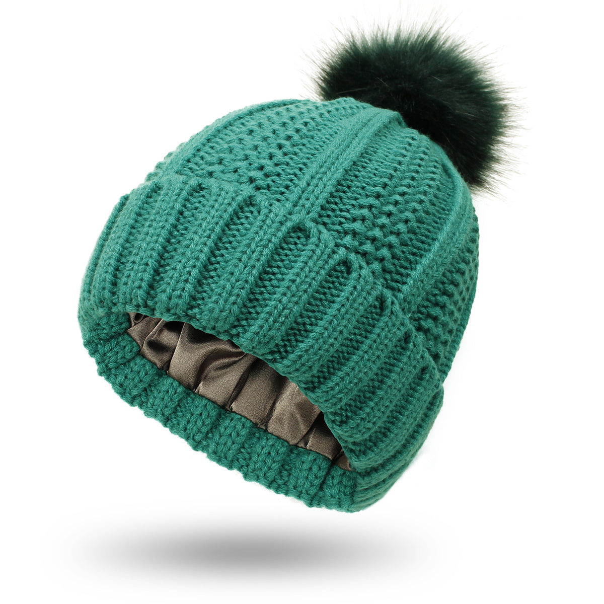 Fleece-lined pom pom beanie – Green