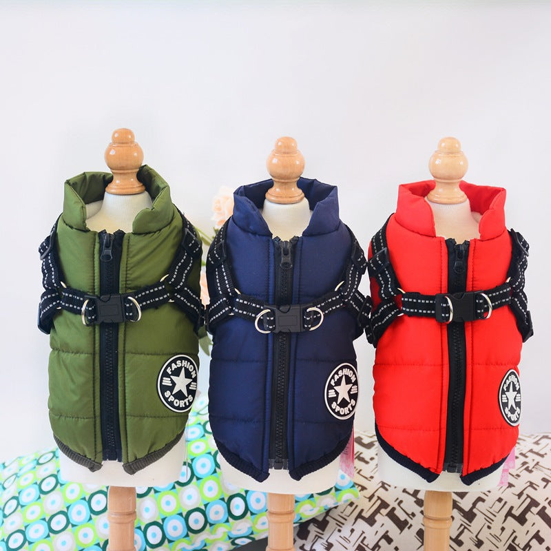 Waterproof dog winter coat with built-in harness