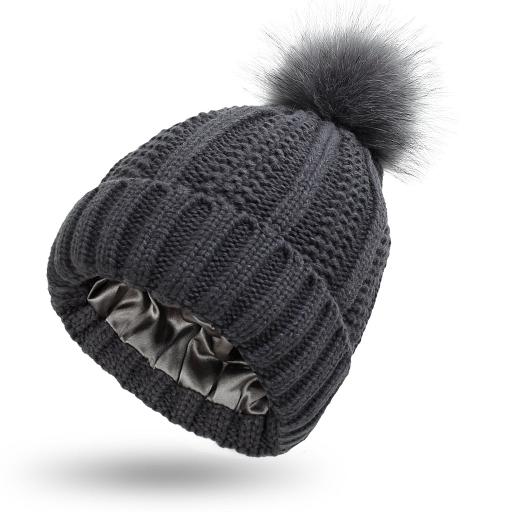 Fleece-lined pom pom beanie – Dark Grey