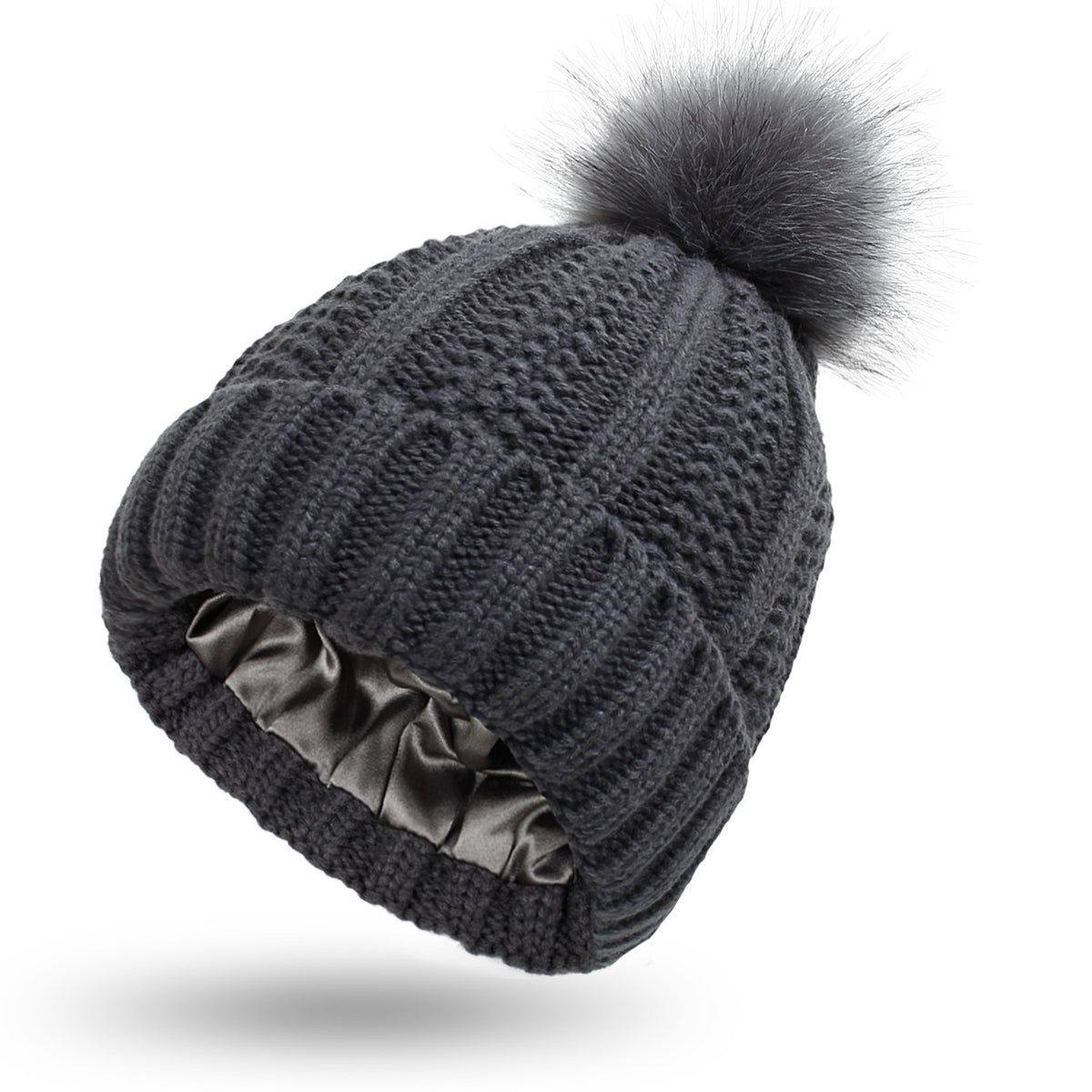 Fleece-lined pom pom beanie – Dark Grey