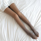 Fleece-lined fake sheer tights – Coffee footed
