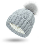 Fleece-lined pom pom beanie – Light Grey