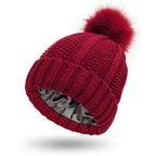 Fleece-lined pom pom beanie – Wine Red