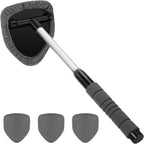 Extendable interior windshield defog wand with microfibre pads