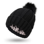 Fleece-lined pom pom beanie – Black