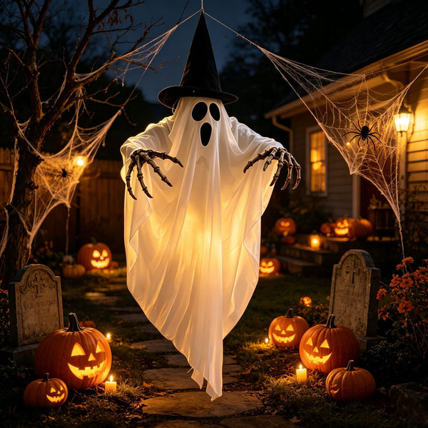 Halloween Ghost Skull Glowing Wizard Hat Decoration